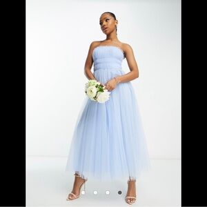 ASOS DESIGN Bridesmaid tulle channeled bodice tulle maxi dress in light blue